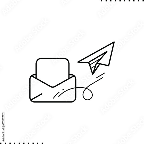 open message and paper airplane, subscribe vector icon in outline