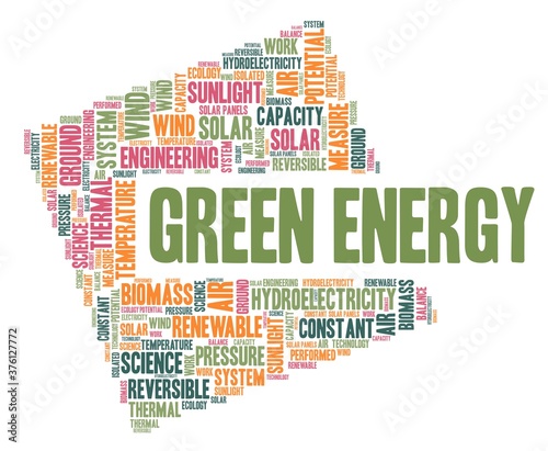 Green energy vector illustration word cloud isolated on a white background.