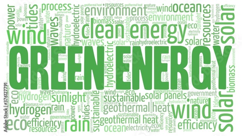 Green energy vector illustration word cloud isolated on a white background.