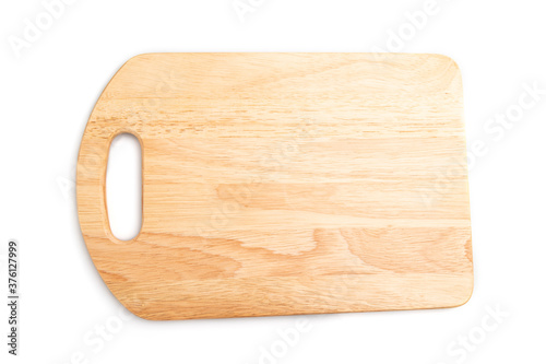 Wooden cutting board isolated on white background. Top view.