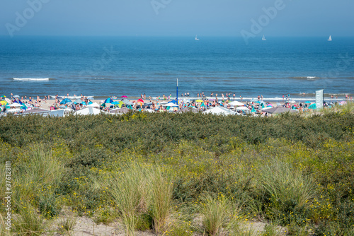 August 9, 2020, Scheveningen, The Hague, The Netherlands, People like to enjoy outdoor swimming and dining in the open air at Scheveningen beach restaurants and cafes