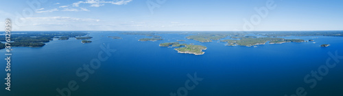 Aerial seascape view over islands on the baltic sea in Finland. Saaristomeri.
