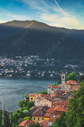 Panoramic view of Torno and lake Como in Italy 