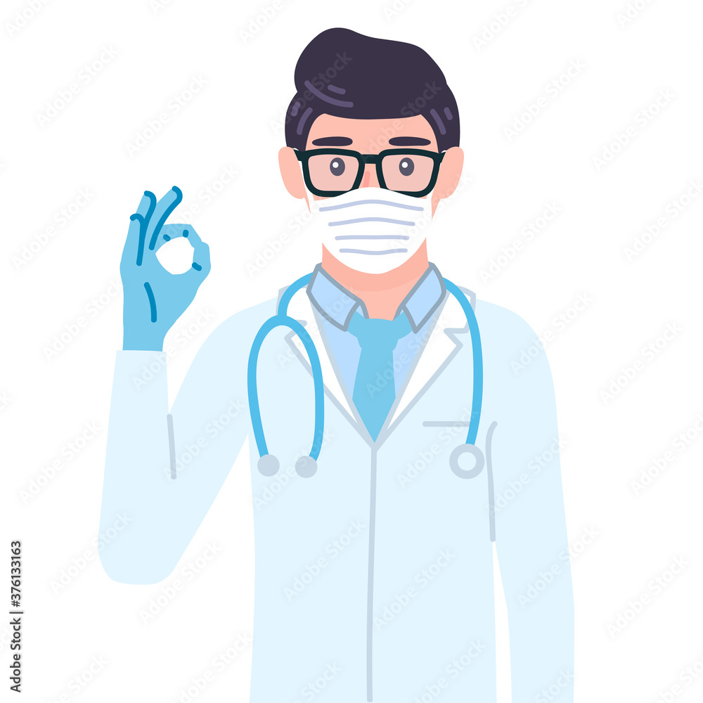 Fototapeta premium Doctor showing a gesture Okay. doing positive gesture OK. Male personage agree emotion