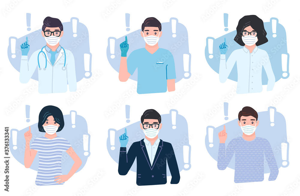 Doctor pointing finger up wearing protective medical mask and gloves for prevent virus Covid-19 Doctor pointing finger up wearing protective medical mask and gloves for prevent virus Covid-19
