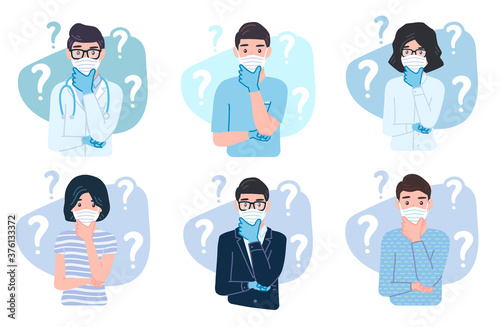 Thinking people wearing protective medical mask and gloves for prevent corona virus Covid-19