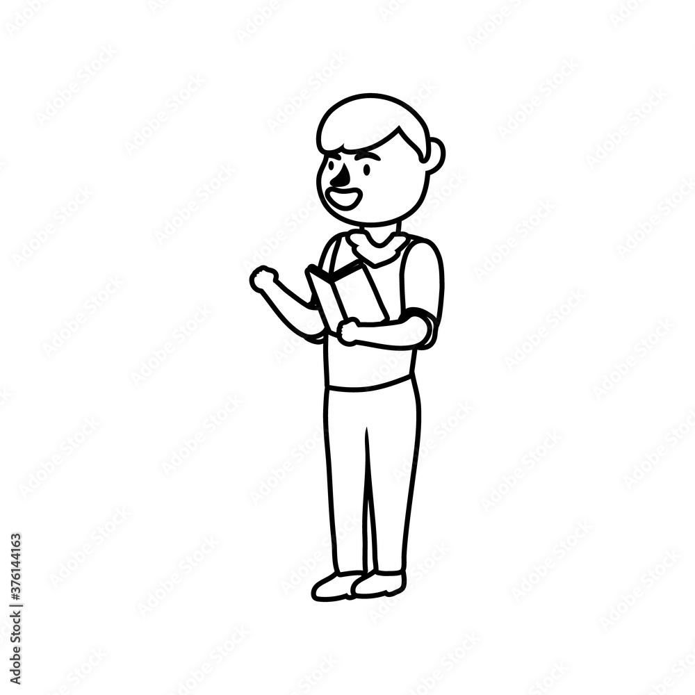 male teacher worker reading book character line style icon male teacher worker reading book character line style icon