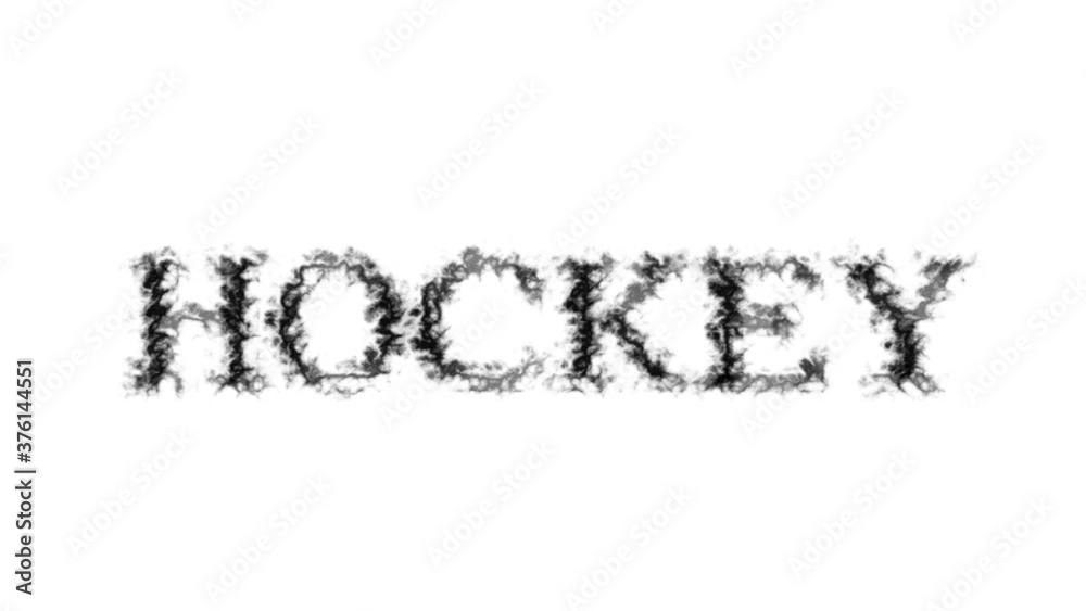 Hockey smoke text effect white isolated background. animated text effect with high visual impact. letter and text effect. 