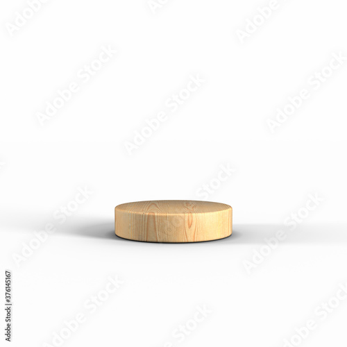 Abstract scene with geometric forms. cylinder wood podium in white background. Product presentation, mock up, stage pedestal or platform. 3d render
