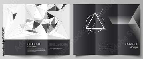 The minimal vector illustration layouts. Modern creative covers design templates for trifold brochure or flyer. Abstract geometric triangle design background using different triangular style patterns.