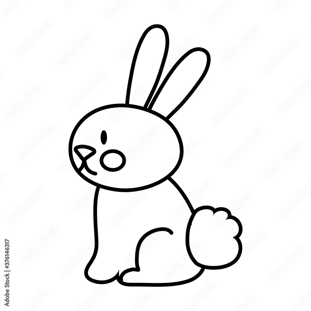 Fototapeta premium mid autumn cute rabbit seated line style icon