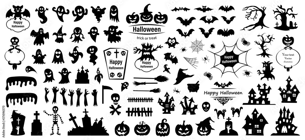 Set of silhouettes of Halloween on a white background. Vector illustration. Set of silhouettes of Halloween on a white background. Vector illustration.