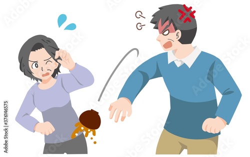 認知症になり怒りやすくなった中年男性のイラスト