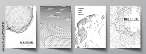 Vector layout of A4 cover mockups templates for brochure, flyer layout, booklet, cover design, book design, cover. Abstract 3d digital backgrounds for futuristic minimal technology concept design.