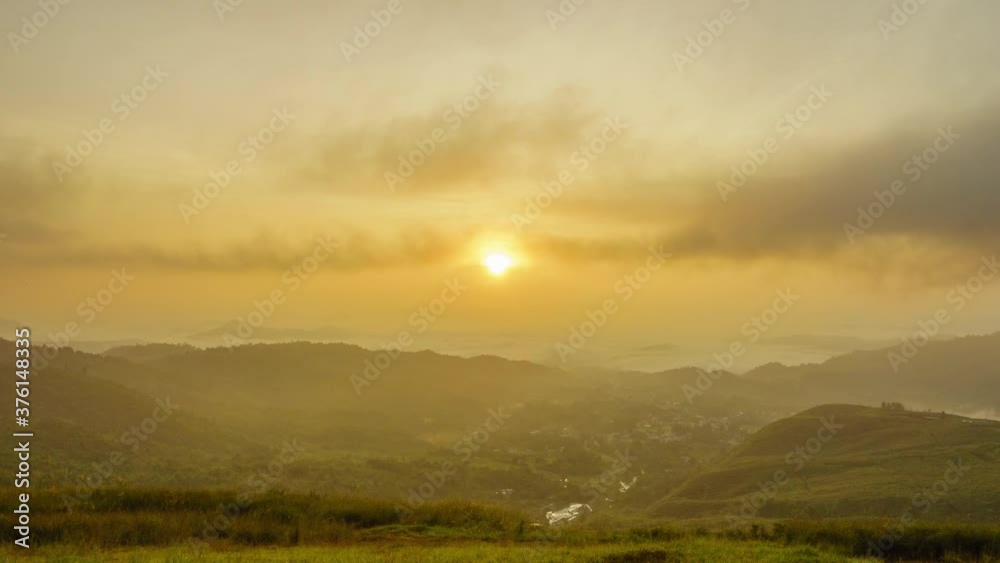 Beautiful golden sunrise with fast rolling clouds drifting over the village. Taken at RANAU, SABAH , BORNEO. time lapse motion pan left Beautiful golden sunrise with fast rolling clouds drifting over the village. Taken at RANAU, SABAH , BORNEO. time lapse motion pan left