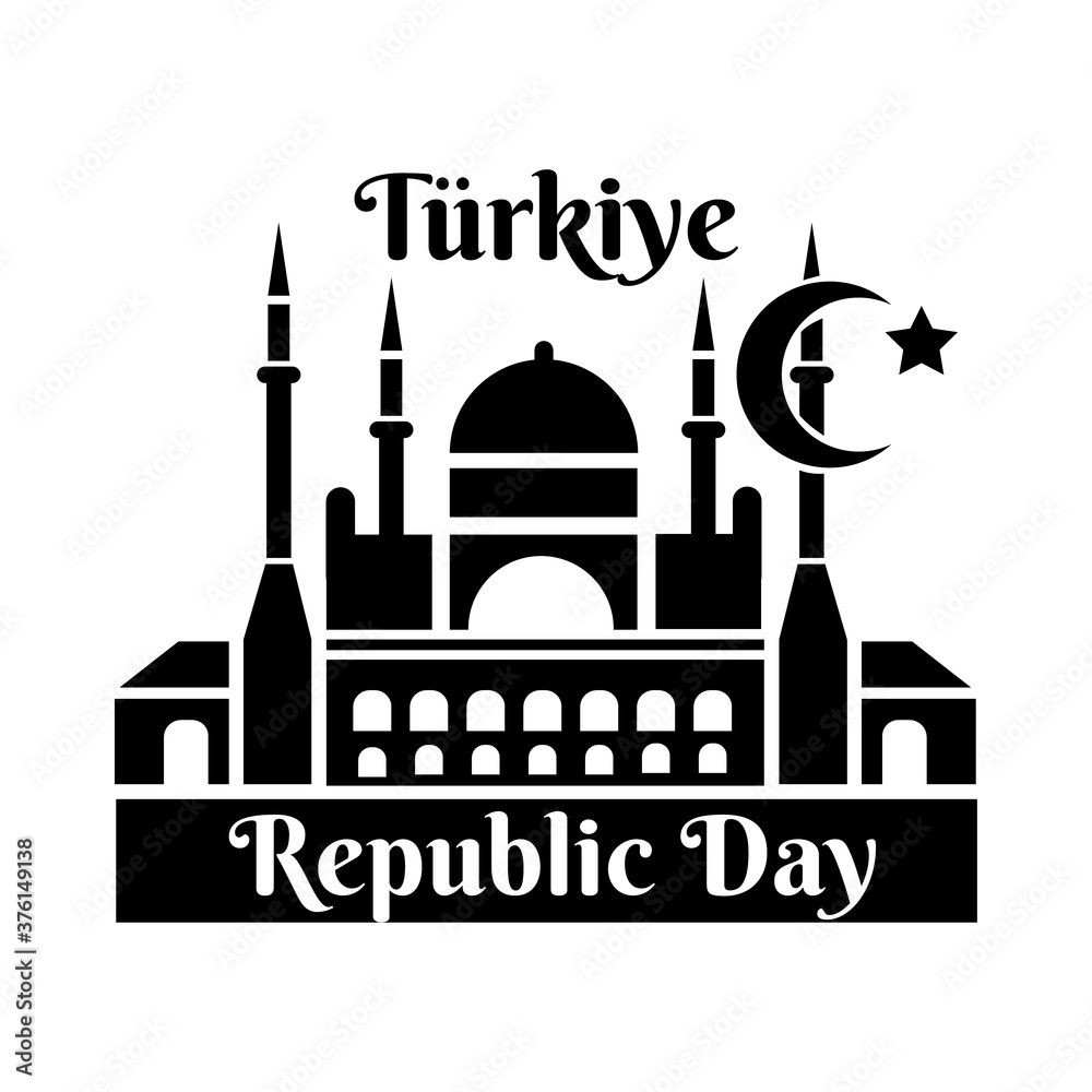 cumhuriyet bayrami celebration day with blue mosque monument silhouette style