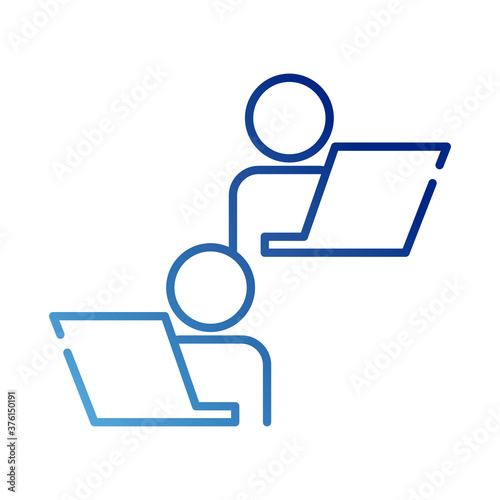 teamworkers with laptops coworking gradient style icon