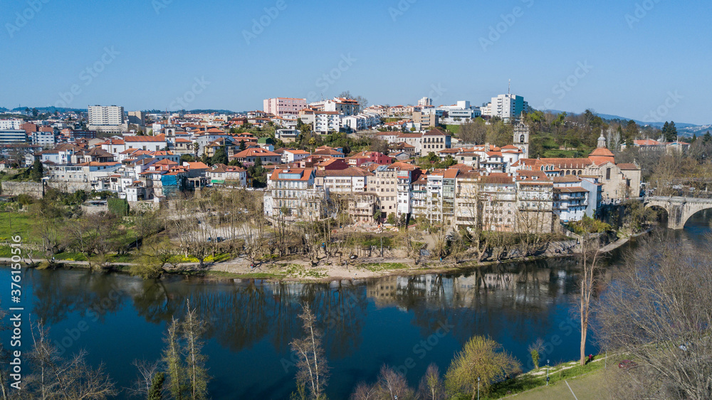 Aerial view of the city of Amarante, Portugal. Historic center of Amarante