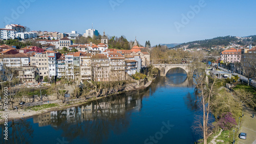 Aerial view of the city of Amarante, Portugal. Historic center of Amarante