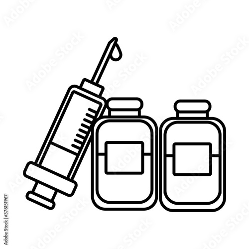 vaccine syringe with drugs bottles line style icon