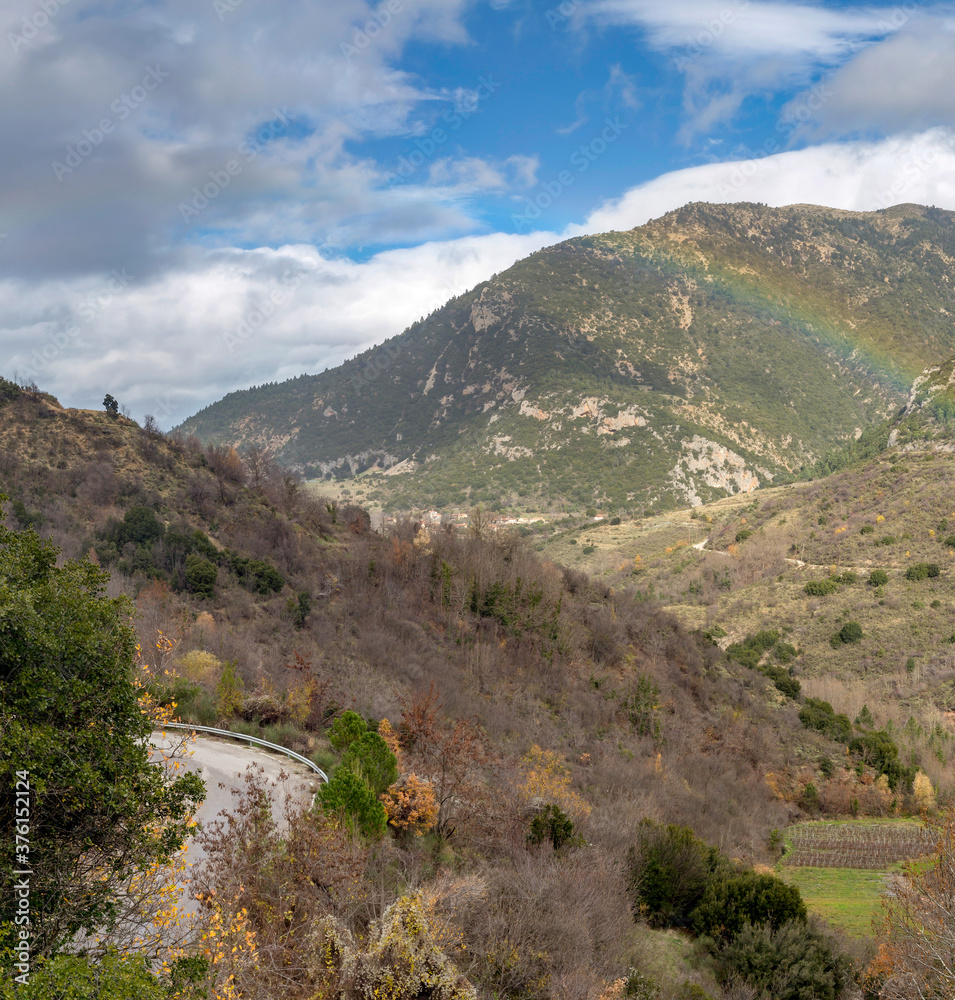 The rainbow in the mountains