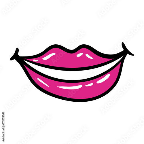 sexi mouth and teeth pop art line and fill style icon