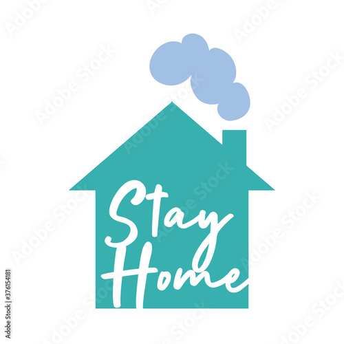 stay home campaing lettering in house flat style