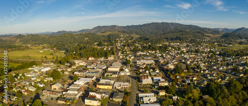 Fototapeta Naklejka Na Ścianę i Meble -  Aerial of small town Myrtle Point in Southern Oregon