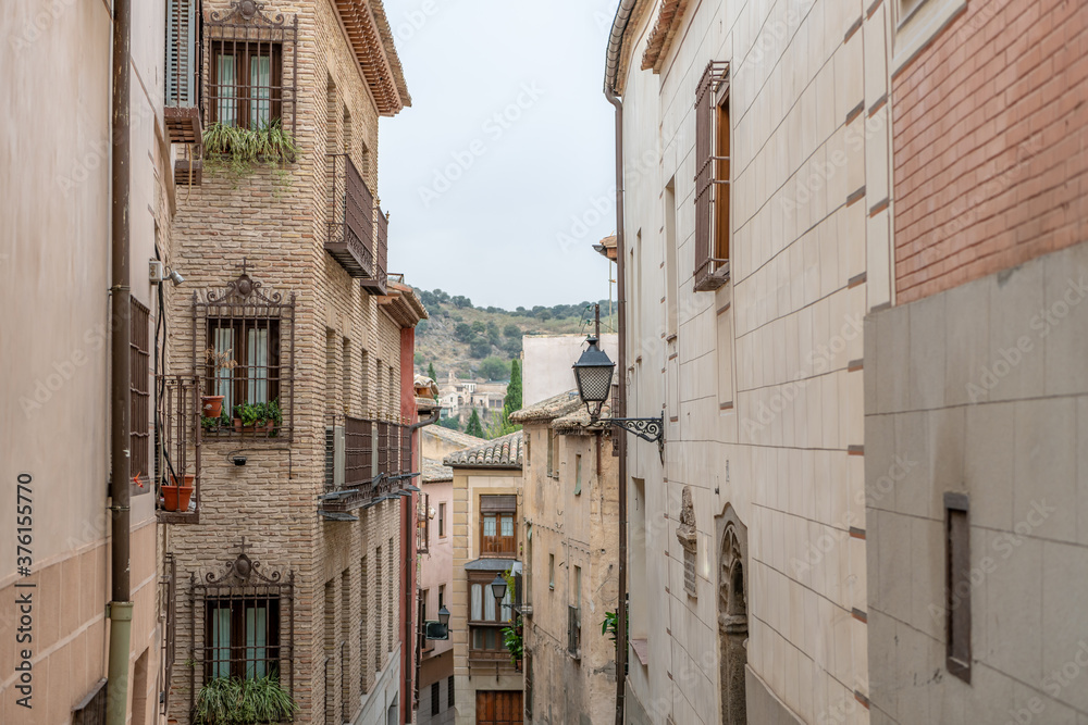 In Toledo, Spain, beautiful architecture and scenery along the back streets of the charming old city.