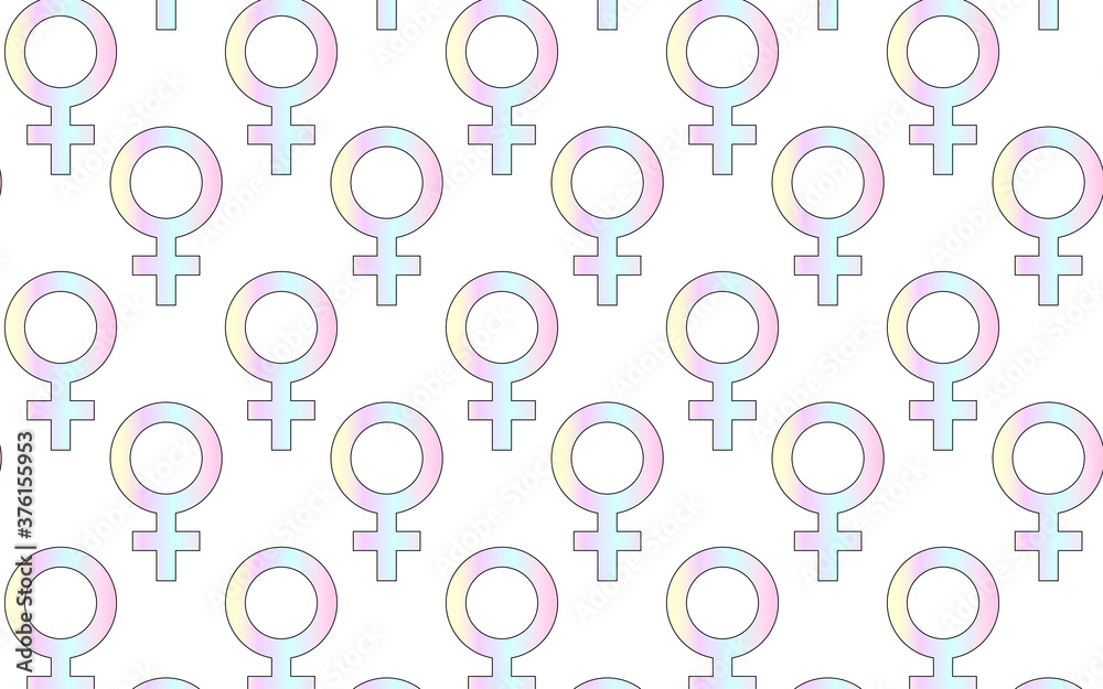 Holographic female gender symbol seamless pattern, feminist vector art. Holographic female gender symbol seamless pattern, feminist vector art.