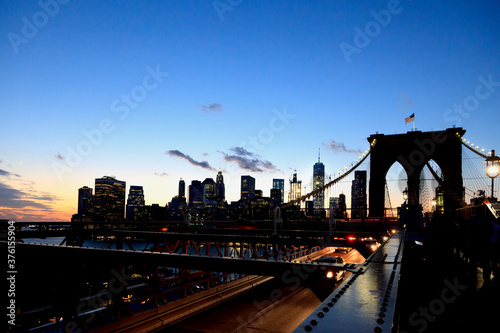 Night view of Brooklyn bridge and Manhattan