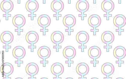 Holographic female gender symbol seamless pattern, feminist vector art.