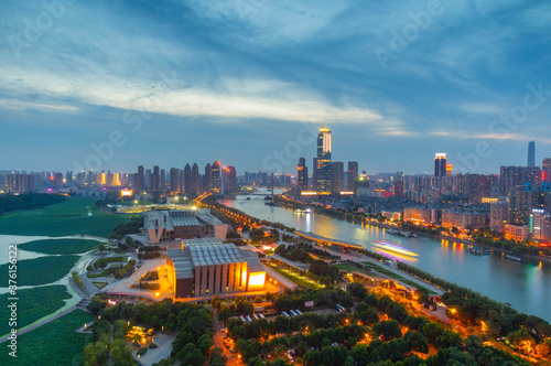 Wuhan city night skyline scenery in summer, Hubei, China