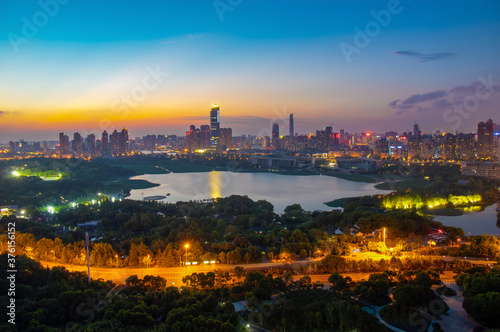 Wuhan city night skyline scenery in summer  Hubei  China