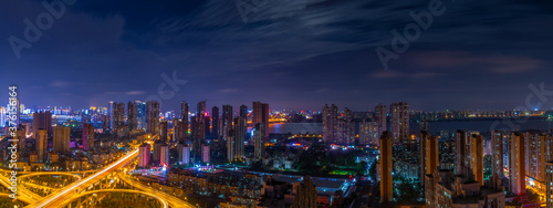 Wuhan city night skyline scenery in summer, Hubei, China