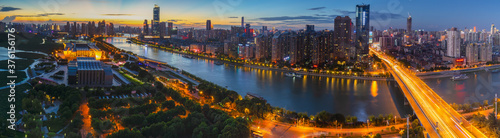 Photos Wuhan city night skyline scenery in summer, Hubei, China