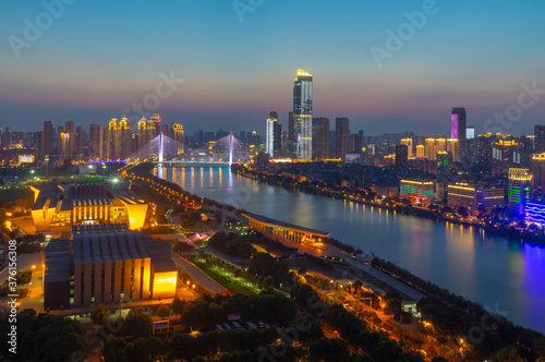 Wuhan city night skyline scenery in summer, Hubei, China