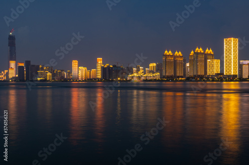 Wuhan city night skyline scenery in summer  Hubei  China