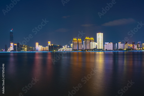 Wuhan city night skyline scenery in summer, Hubei, China