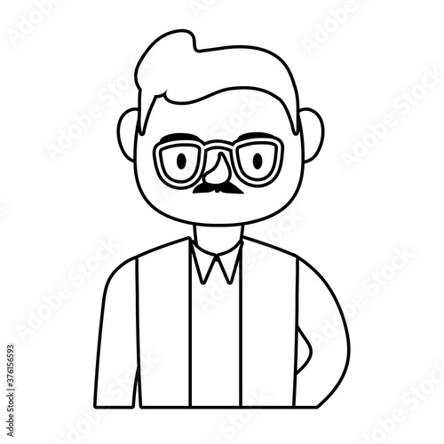 male teacher wearing eyeglasses worker character line style icon