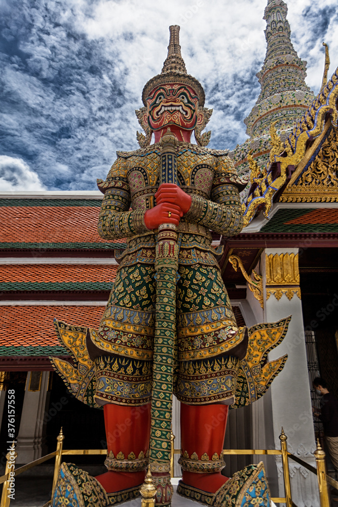 Demon Guardian in Temple of the Emerald Buddha (Wat Phra Kaew)  Bangkok  Thailand Traditional religious architecture of Asia Tourist destination