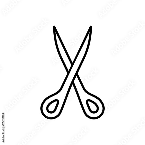 Scissors icon. Removal, cutting off excess. Linear tailor scissors with sharp ends. Black simple illustration of sewing studio, stationery, dressmaking. Contour isolated vector logo, white background