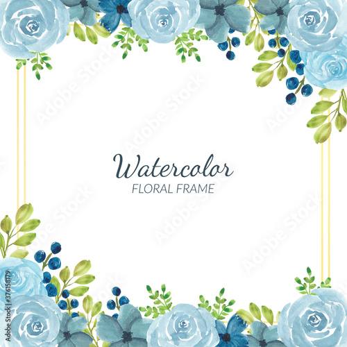 Watercolor blue floral frame decoration