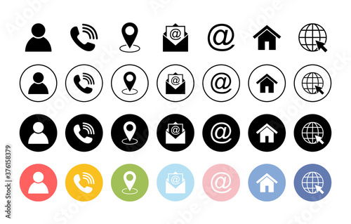 Web icon set. Business card contact information icons. Contact us icon set