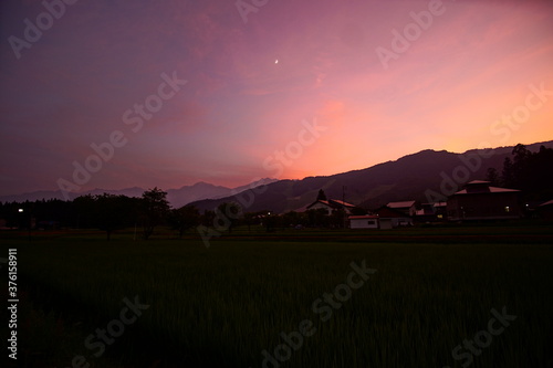 purple sunset in the mountains, Japanese alps, Hakuba, Japan