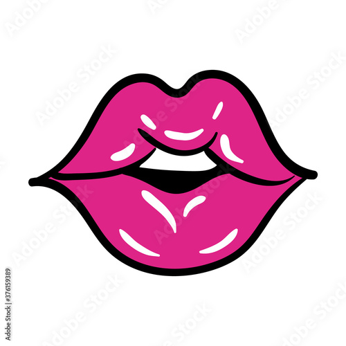sexi mouth and teeth pop art line and fill style icon