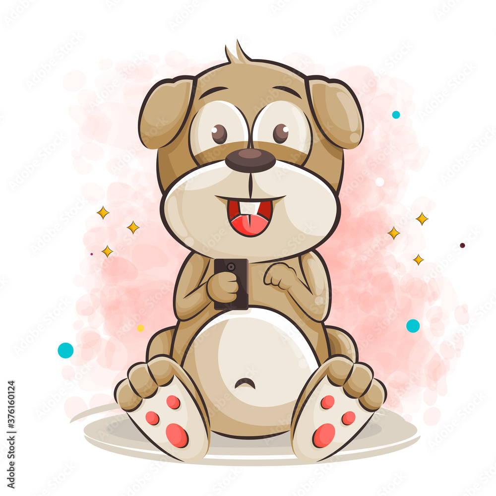 cute dog cartoon playing game on smart phone vector illustration cute dog cartoon playing game on smart phone vector illustration