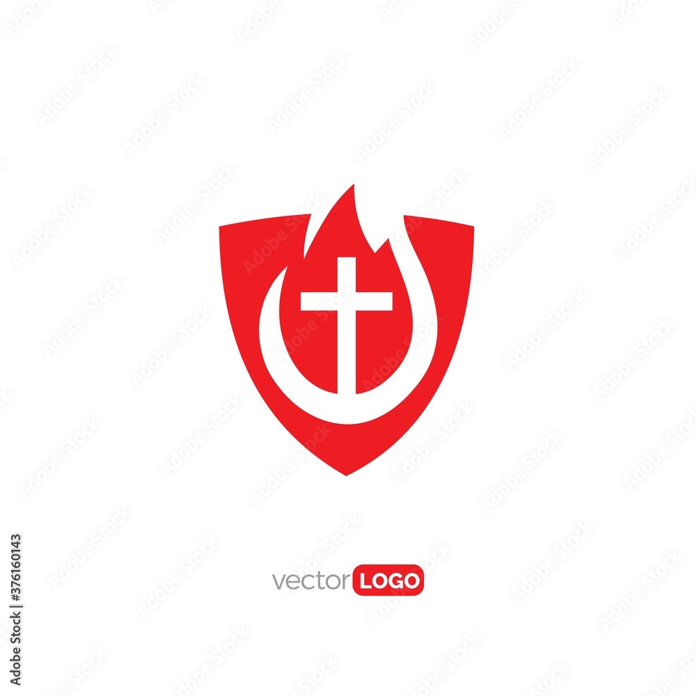 Shield with Cross and Fire Logo Design Vector Template Illustration
Shield with Cross and Fire Logo Design Vector Template Illustration