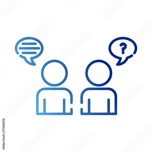 teamworkers figures with speech bubbles coworking gradient style icon