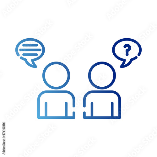 teamworkers figures with speech bubbles coworking gradient style icon